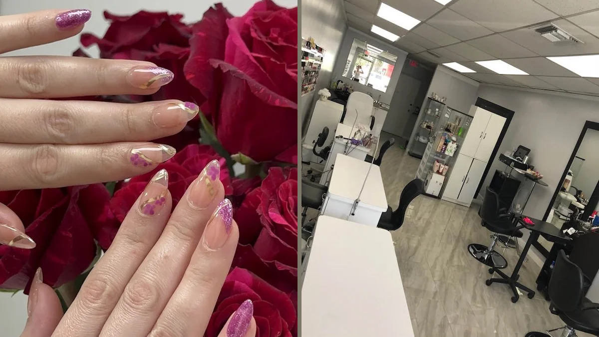 Manicured hands with glossy pink nails